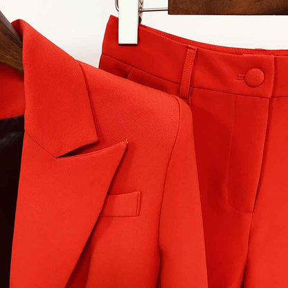 Women's Red Pantsuit Blazer+High Waisted Flare Pants Suit Wedding Pantsuit