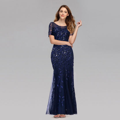 sd-hk Women's Plus Size Embroidery Mermaid Evening Party Maxi Dress