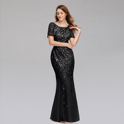 sd-hk Women's Plus Size Embroidery Mermaid Evening Party Maxi Dress