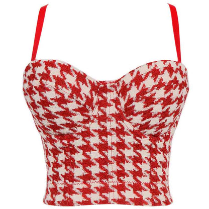 Women Hound's-tooth Check Spaghetti Straps Bra Summer Party Tank Top