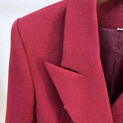 Women's Golden Lion Buttons Fitted Blazer Jacket Dark Red