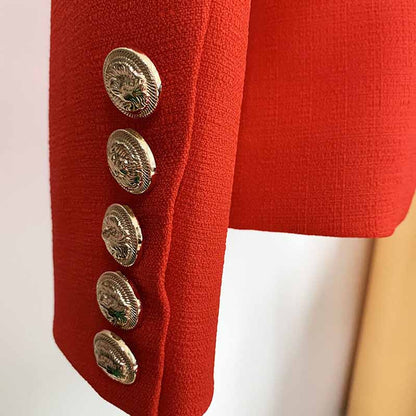 Women's Fitted Gold Lion Buttons Fitted Jacket Fluorescent Green Blazer