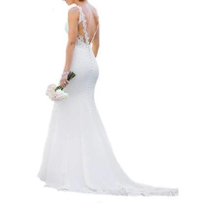 sd-hk White Bridal Dresses Sexy Backless Lace Appliques Mermaid Wedding Dresses