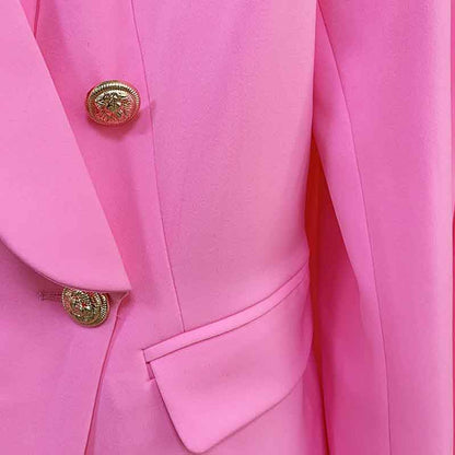 Womens Hot Pink Pantsuit Blazer + High Waist Nine-Point Suit Pants