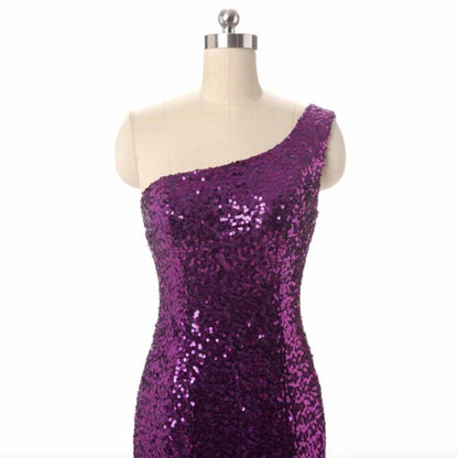 Women's One Shoulder Mermaid Prom Dress Sequin Sparkle Wedding Gowns