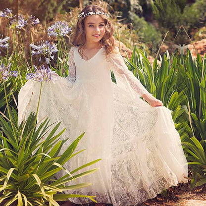 Lace Applique Floor Length Flower Girl Dress Wedding Dress Kids Gown