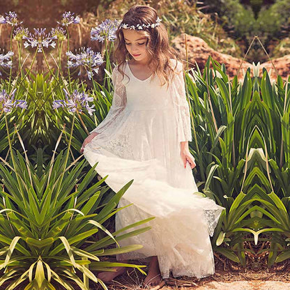 Lace Applique Floor Length Flower Girl Dress Wedding Dress Kids Gown