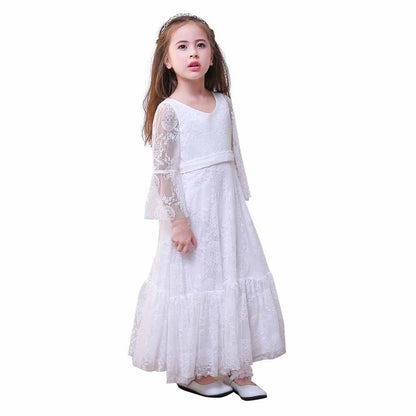 Lace Applique Floor Length Flower Girl Dress Wedding Dress Kids Gown