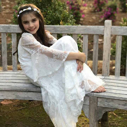 Lace Applique Floor Length Flower Girl Dress Wedding Dress Kids Gown