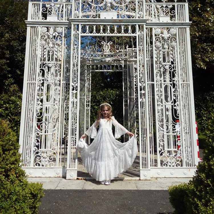 Lace Applique Floor Length Flower Girl Dress Wedding Dress Kids Gown