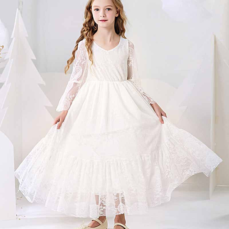 Lace Applique Floor Length Flower Girl Dress Wedding Dress Kids Gown
