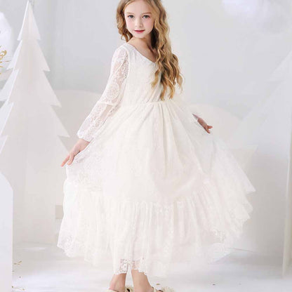 Lace Applique Floor Length Flower Girl Dress Wedding Dress Kids Gown