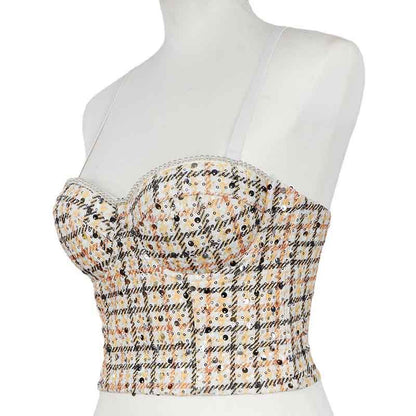 Women Bustier Crop Tops Floral Push Up Corset Bra Tank Top