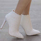 Women's Bride Boots Pointed Toe High Heel Ankle White Wedding Booties