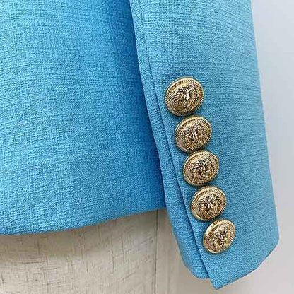 Women's Sky Blue Golden Lion Buttons Fitted Blazer Jacket