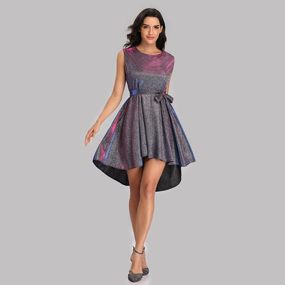 sd-hk Gray Sequin Short Dress Lace Up Sleeveless Bridesmaid Dress