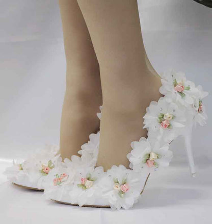Women's Bridal Stiletto Heel Stick Flowers Bridal Shoes Wedding Heels