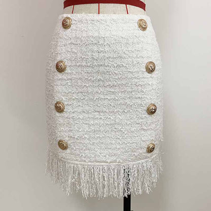Hight Waisted White Formal Skirt Gold-tone Mini Skirt for Ladies