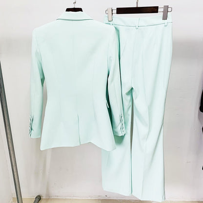 Women Fashion Pants Suit Blazer + Flare Trousers Two Piece Pantsuits