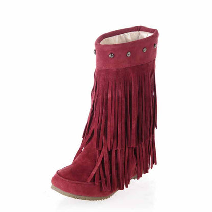 Women's Tassel Bootie Fringe Hidden Wedge Heel Ankle Boots