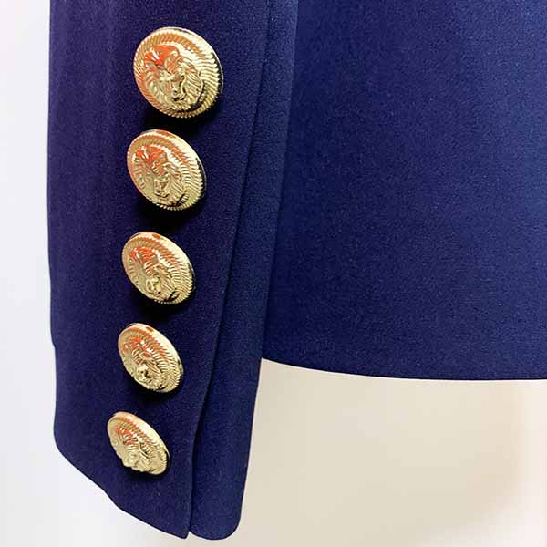 Women's Shawl Collar Fitted Blazer Lion Buttons Dark Navy