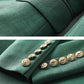 Women's Teal Green Textured Luxury Fitted Double Breasted Blazer with Lion Buttons - SLIM FIT
