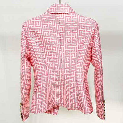 Women's Golden Lion Buttons Maze Pattern Fitted Blazer Jacket