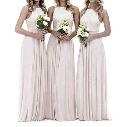 Lace Bridesmaid Dresses Sleeveless Long A Line Chiffon Wedding Guest Dresses
