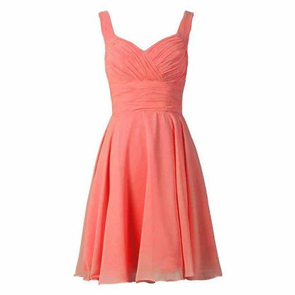 Women's V-Neck Chiffon Bridesmaid Dresses Short Prom Gown