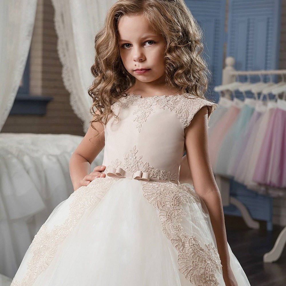 sd-hk New Princess Lace Dress Kids Flower Embroidery Dress For Girls