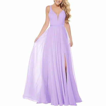 Long Simple Bridesmaid Dresses with Slit for Women Spaghetti Straps Prom Dresses