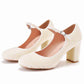 Women's Bridal Low Heel Closed Toe with Pearl Chunky Wedding Shoes