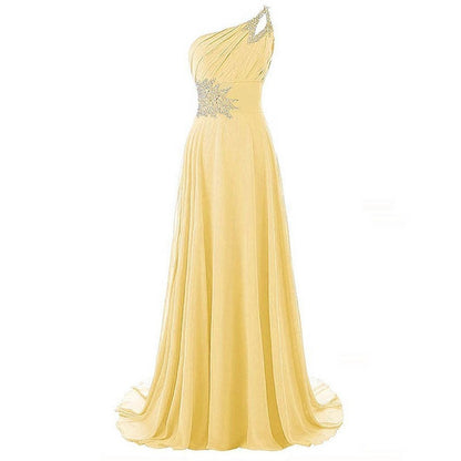 One-Shoulder Long Prom Dress Beads Details Bridesmaid Dress Long Maxi Dress