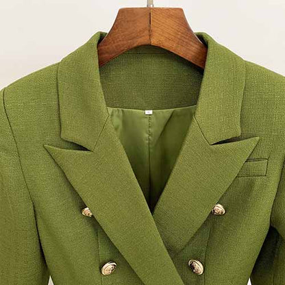 Women's Luxury Fitted Blazer Golden Lion Buttons Coat Olive/ Yellow