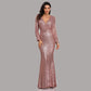 sd-hk Autumn Long Sleeve Evening Gowns V Neck Red Long Party Dress
