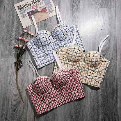 Women Bustier Crop Tops Floral Push Up Corset Bra Tank Top