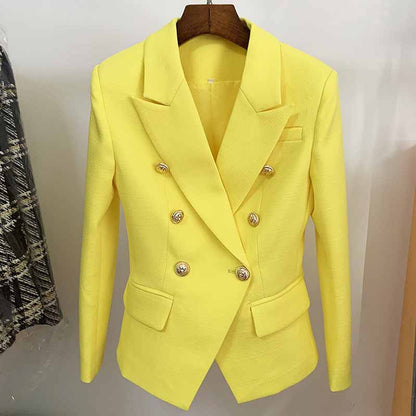 Women's Fitted Gold Lion Buttons Fitted Jacket Fluorescent Green Blazer
