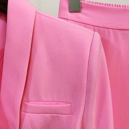 Womens Hot Pink Pantsuit Blazer + High Waist Nine-Point Suit Pants