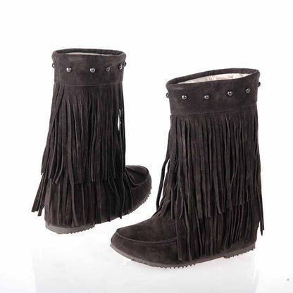 Women's Tassel Bootie Fringe Hidden Wedge Heel Ankle Boots