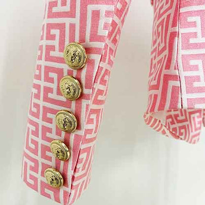 Women's Golden Lion Buttons Maze Pattern Fitted Blazer Jacket