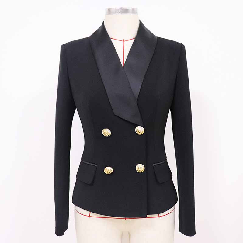Women Coats Black Jacket Long Sleeves Blazer Breasted Coat