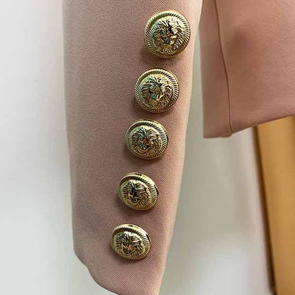 Women's Golden Lion Buttons Nude Pink Fitted Blazer Jacket