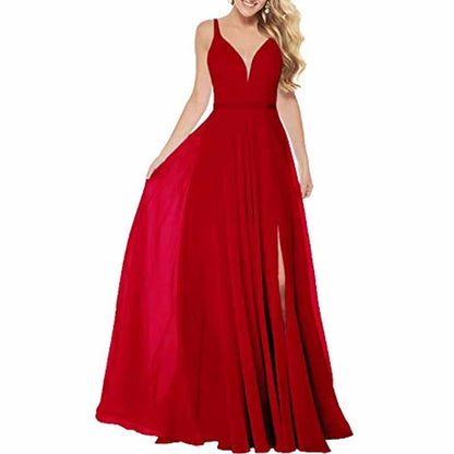 Long Simple Bridesmaid Dresses with Slit for Women Spaghetti Straps Prom Dresses