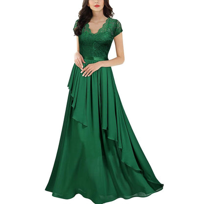 Lace Chiffon Bridesmaid Dress V Neck Ruffles Event Dress Mother Of The Bride Outfit