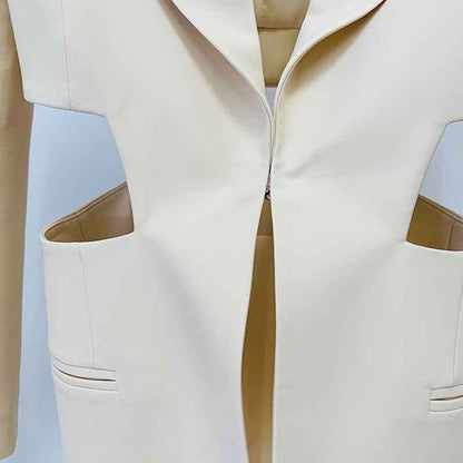 Women's Hollowed Suits Wide Leg Trouser Suit 2 Piece Pantsuits In Apricot