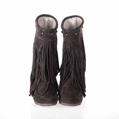 Women's Tassel Bootie Fringe Hidden Wedge Heel Ankle Boots