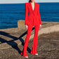 Women's Red Pantsuit Blazer+High Waisted Flare Pants Suit Wedding Pantsuit