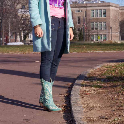 Women's Western Cowboy Boots Embroidered Green Mid-calf Boots