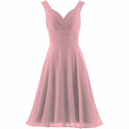 Women's V-Neck Chiffon Bridesmaid Dresses Short Prom Gown