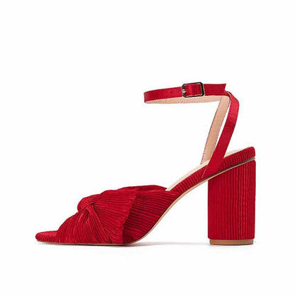 Women Pleated Knot Heeled Sandal with Ankle Strap Summer Bridesmaid Dress Shoes